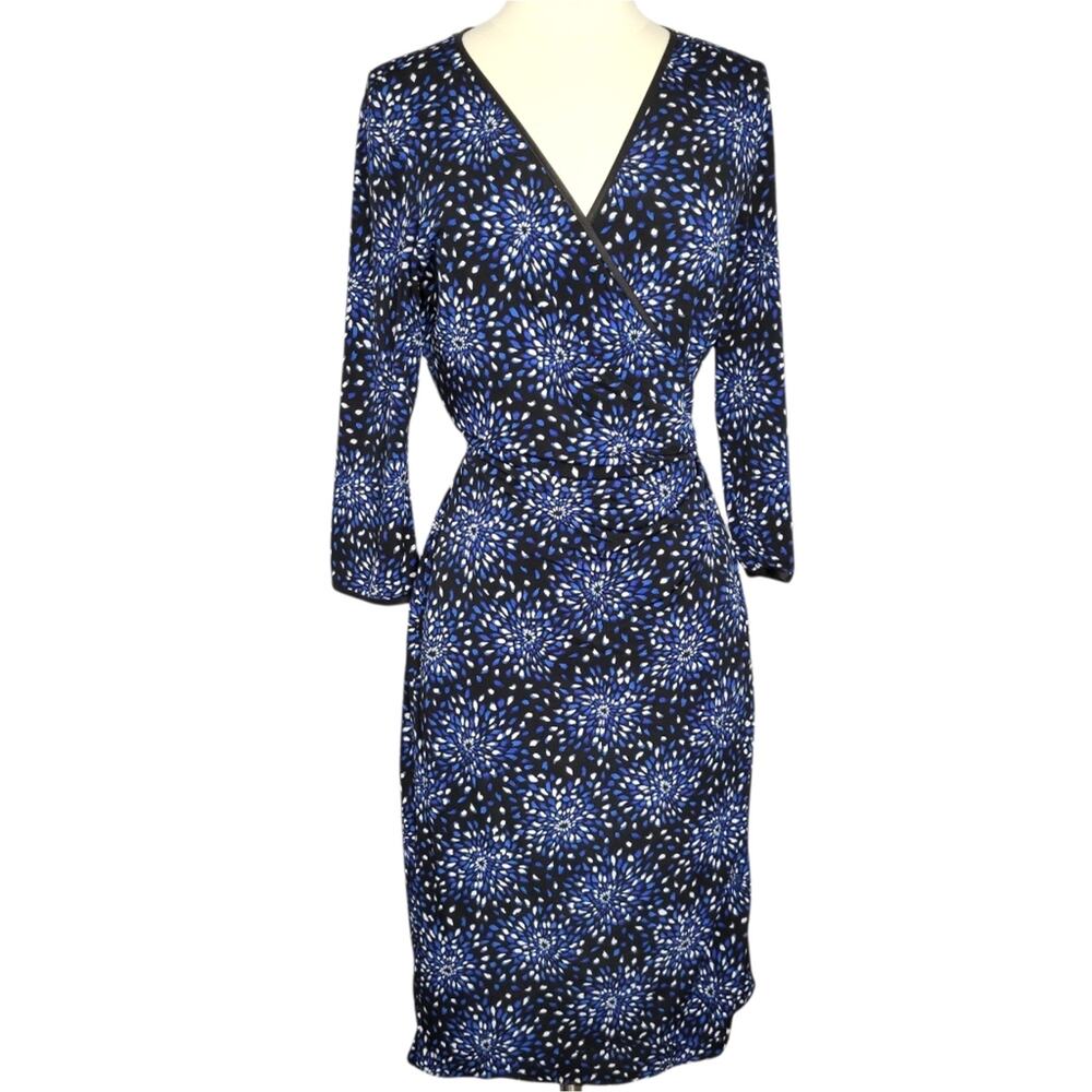 Kathlin Argiro Long Sleeve Wrap Dress Blue Black Size Medium